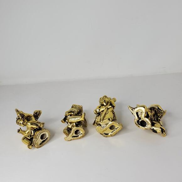 Vintage Gold Painted Cherubs angles musically instruments gold plated Japan - Picture 5 of 11